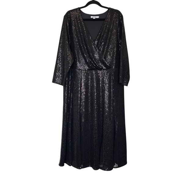 Chico's Black Sequin Midi Party Dress XL (Size 3) Glam Sparkle V-Neck Holiday - Picture 5 of 13